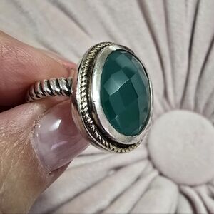 Meredith Leigh Sterling Silver & 14k Gold, Green Chalcedony Ring